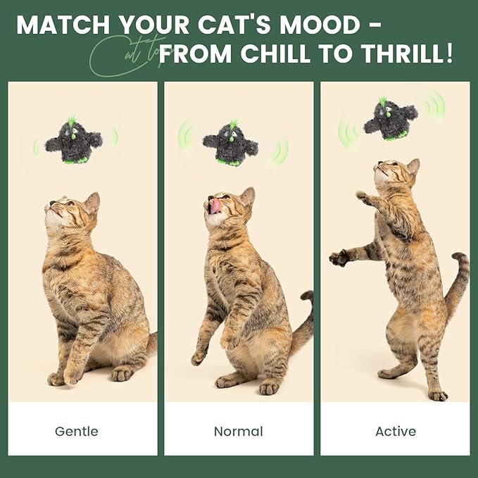 Gardner Pet Cat Toys Flapping Bird (No Flying),Touch Activated with Realistic Flapping Wings and Chirping Bird,Hangable Kitten Interactive Toy,USB Rechargeable Indoor Kitty Exercise Toys,Grey