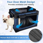 Soft Collapsible Dog Crate - 24 inch Portable Travel Puppy Crate for Small Pets or 2 Cats, Pet Carrier with 4 Mesh Doors, Car Kennel for Dogs with Handle for Indoor and Outdoor, Bule