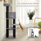 PETEPELA Cat Tree for Large Cats up to 30 lbs, 58" Heavy Duty Cat Tower with Reinforced Scratching Posts[ φ3.1”], Large Hammock, Spacious Condo & Top Perch, Sturdy Cat Furniture for Maine Coons, Black