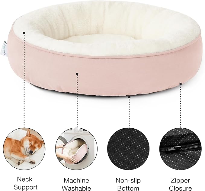 Love's cabin Round Donut Cat and Dog Cushion Bed, 30in Pet Bed for Medium or Large Dogs, Anti-Slip & Water-Resistant Bottom, Soft Durable Fabric Pet beds, Washable Calming Cat & Dog Bed Pink