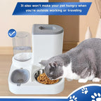 Automatic Cat Food and Water Dispenser Set 2 in 1, All-in-One Gravity Pet Feeder with Stainless Steel Cat Food Bowl Travel Auto Supply Feeder and Water Dispenser for Small Medium Cats Dogs (Gray)