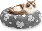 Donut Dog Beds for Small Dogs, Calming Round Cat Beds for Indoor Cats, Cute 3D Textured Paw Pet Bed with Removable Washable Cover and Anti-Slip Bottom（Grey，20"）
