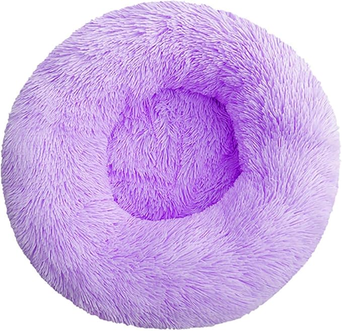 Cat Beds for Indoor Cats - Cat Bed Washable 20/24 inches, Dog Beds for Small Medium Dogs, Anti Anxiety Round Fluffy Plush Faux Fur Cat Bed, Thick Bottom (Purple, Medium)
