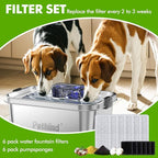 6 Pack Dog Water Fountain Filters and 6 Pack Sponges, Suitable for Stainless Steel 2Gal/264oz Dog Water Fountain (PF-SS-01/PF-SS-02), High Efficiency Filtration, Idividual Package