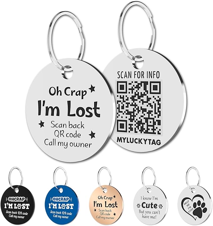 MyluckyTag Personalized QR Digital Dog Tag - Stainless Steel, Durable Pet ID, Collar Tag with Engraving, Online Pet Profile & Location Alerts