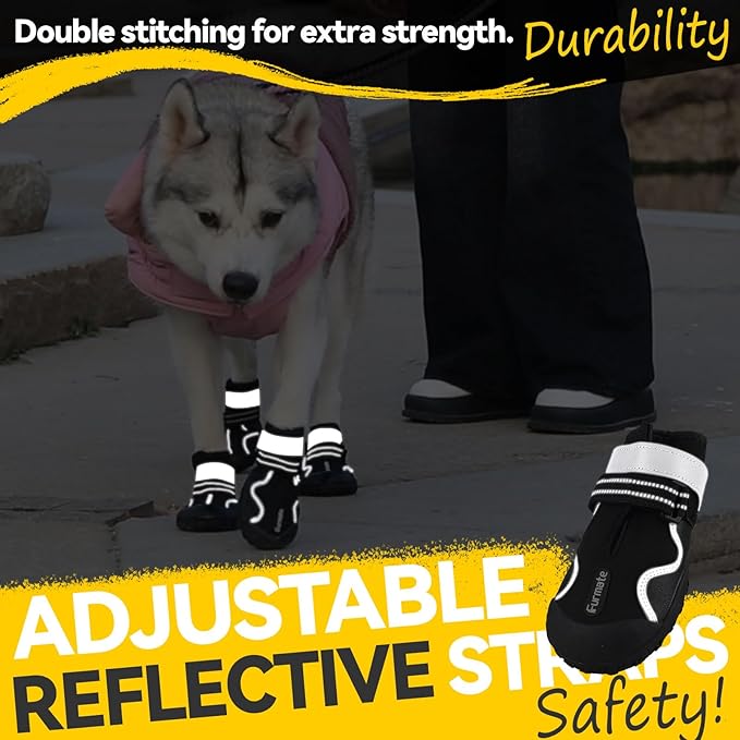 Dog Shoes for Large Small Medium Dogs,Dog Booties for Indoor Hardfloors Anti-Slip,Reflective Strip Waterproof Dog Boots & Paw Protectors for Outdoor Walking Hot Pavement,Winter Snow (Black-8)