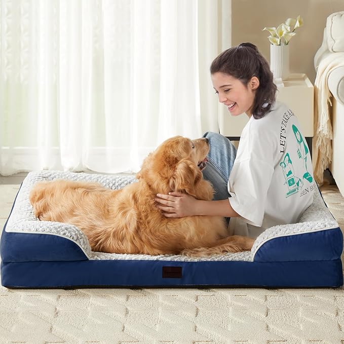 Orthopedic Dog Bed for Extra Large Dogs, Egg Crate Foam Bed for Extra Large Dogs, Equipped with Removable Waterproof Pillow Cover and Anti-Slip Bottom, Pet Bed