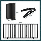 Semiocthome Bamboo Freestanding Dog Gates for Doorways,3-Panel Indoor Puppy Gates for the House with 2 Metal Stands,24"H Folding Pet Gate for Stairs Expands Up to 55"W Fully Assembled Stair Gate Black