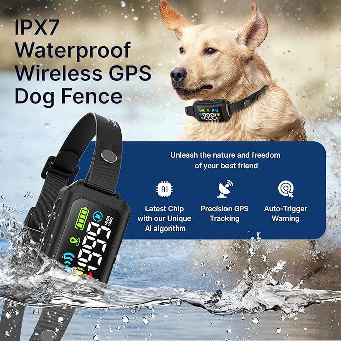My Pet Command GPS Dog Collar Fence System New Generation Wireless Perimeter Fence for Dogs Containment System Boundary Easy Setup Outdoor Fence Waterproof Rechargeable with Training Whistle