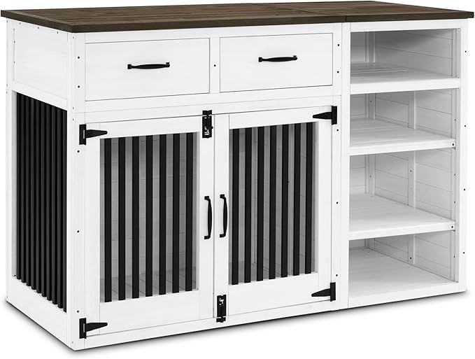 Lovupet Solid Wood Dog Crate Furniture, Medium Dog Cage with Adjustable Shelf and Storage Cabinet, 1775