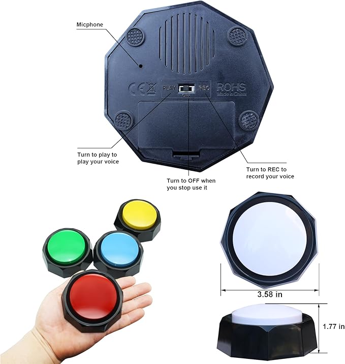 12 Color Pet Communication Buttons, Dog Buttons with 3-Mode Switch (Play/Off/Record), Talking Recordable Buttons, Includes 45 Training Stickers & Batteries for Effective Training