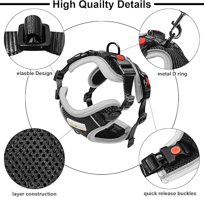 Cat Harness and Leash for Walking, Retractable Cat Harnesses and Leash Set Escape Proof, Breathable Soft Kitten Small Large Harness for Travel Training and Walking, Black, S