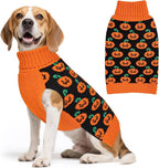 KYEESE Halloween Dog Sweater with Leash Hole Cute Pumpkin Turtleneck Pet Knitwear Extra Warm and Comfortable Orange Festival Pet Clothes for Medium Sized Dog Cozy Halloween Puppy Sweater, XX-Large