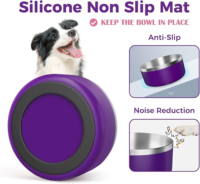 LIHONG Stainless Steel Dog Bowls for Small Medium Sized Dogs Non Slip,Insulated Dog Bowl,Pet Bowl for Food and Water,Rustproof(40oz,Purple)