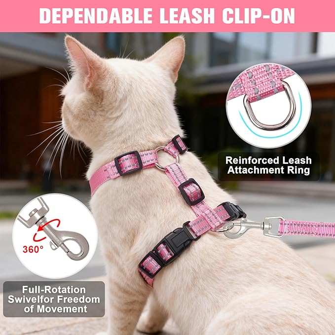 BEAUTYZOO Cat Harness, Escape Proof Cat Leash and Harness Set for Walking, Soft Breathable Vest Harness with Neck Adjustable, Reflective Easy-Control Kitten Harness for Cats,Alpaca-Pink S