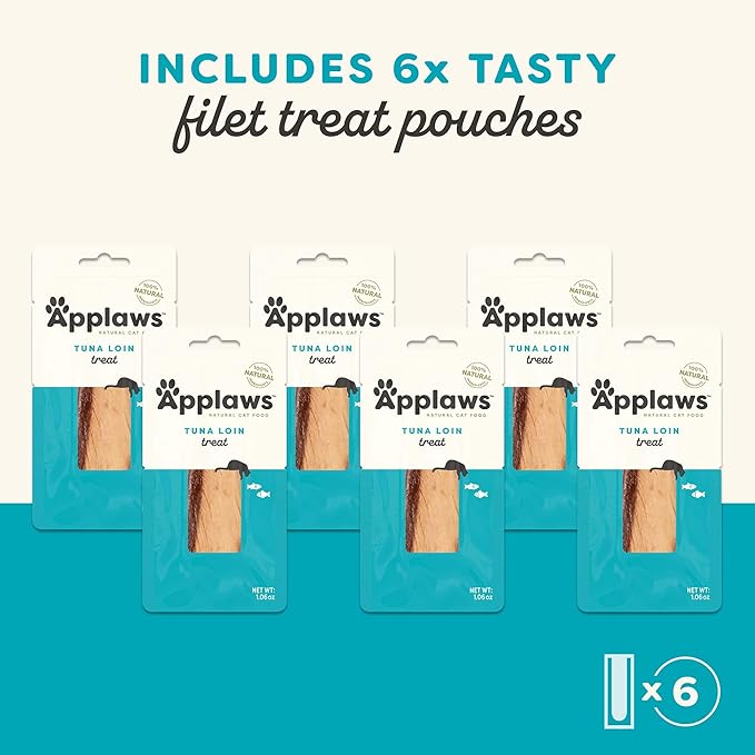 Applaws Natural Cat Treats, Grain-Free, Single Ingredient, Whole Protein Fillet, Healthy Snacks with No Artificial Additives (6 x 1.06oz Whole Tuna Loin)