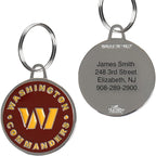 NFL Washington Commanders Engraving Pet ID Tags in 32 Team Logo Shapes Personalized Dog Tags and Cat Tags with 3 Lines of Customizable Text for Tracking & Safety. Stainless Steel Pet ID Tracking Tags