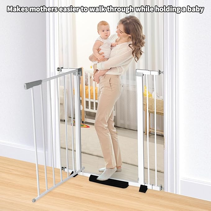 30 Inch Tall Baby Gate Auto Close Dog Gate Adjustable 29.92"-49.21" Wide Pressure Mounted Walk Through Swing Pet Gate for Doorways (29.92"-49.21" Wide)