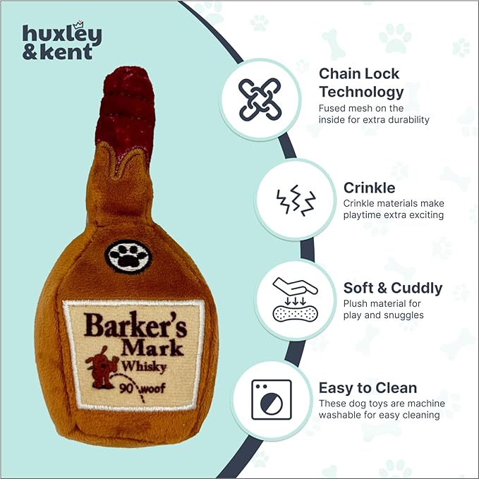 Huxley & Kent Funny Dog Toy w/Squeaker – Power Plush Squeaky Dog Toys for Small Dogs – Durable Small Stuffed Animal for Indoor Play & Fetch - Tiny Tuff Barker's Mark