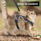 Cat Harness and Leash for Walking, Retractable Cat Harnesses and Leash Set Escape Proof, Breathable Soft Kitten Small Large Harness for Travel Training and Walking, Black, M