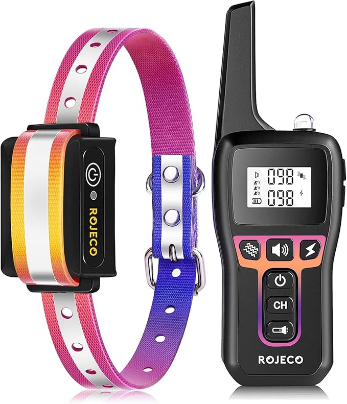 ROJECO Dog Training Collar with 3300FT Remote,IPX7 Waterproof Rechargeable Shock Collar for Large Medium Small Dogs,3 Safe Training Modes with Beep,Vibration and Shock,Adjustable Electronic Dog Collar