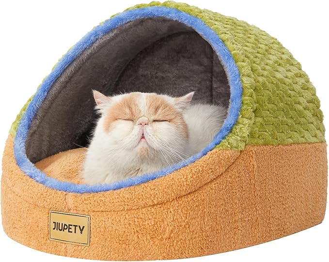 Jiupety Cat Beds for Indoor Cats, Cat Cave Bed and Kitten Bed, Hideway Cat House and Cat Tent with Anti-Slip Bottom, Washable Removable Cushion, M(16"x16"x13"), Green.