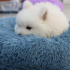 Comfy Calming Dogs Bed for Deep Sleep Small Puppy ，Puppy Bed with Fluffy Donut is for Anxiety Small Dogs，19" Round Soft Faux Fur Pet Bed for Small Dogs Under 15 lbs Machine Washable Blue