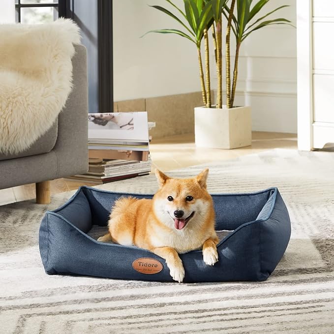 Orthopedic Dog Beds for Small Dogs, Durable Egg Crate Foam Sofa Dog Bed wit Washable Removable Cover,Waterproof Lining and Nonskid Bottom,Pet Bed for Medium Dogs (Navy Blue, Medium)