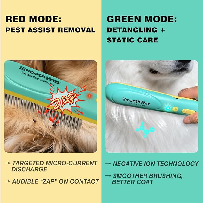 Professional Dual-Mode Flea Comb for Poodles – Micro-Current Assist, Audible Alert, Negative Ion Detangler & Dematting Grooming Tool, USB-C Rechargeable for Long-Haired Pets