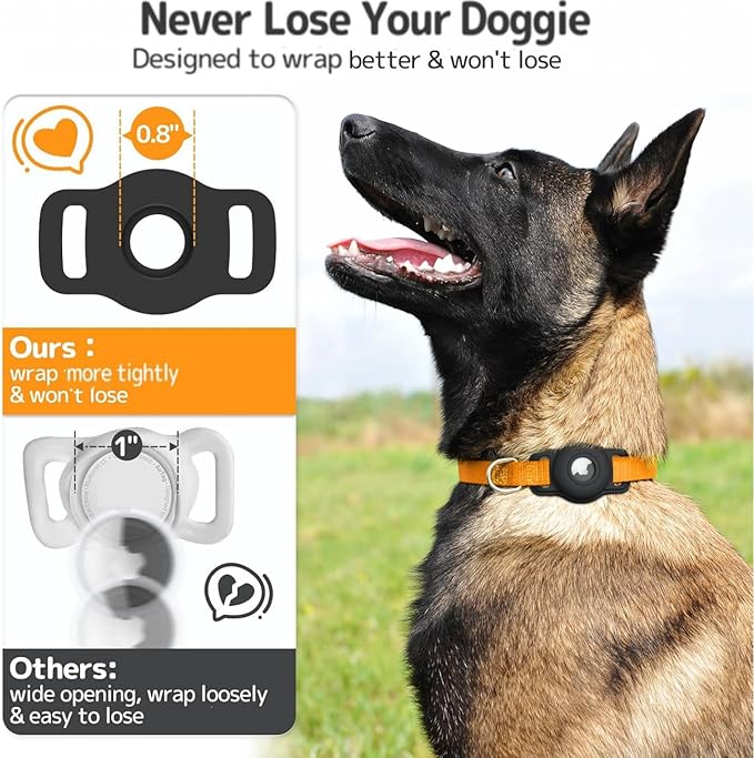 Dog Collar Holder: 2 Pack Soft Silicone Holder for Pet Dogs Cats Collar, Sturdy Dog Tracker Protective Case, Pet Friendly Accessories Compatible, Black
