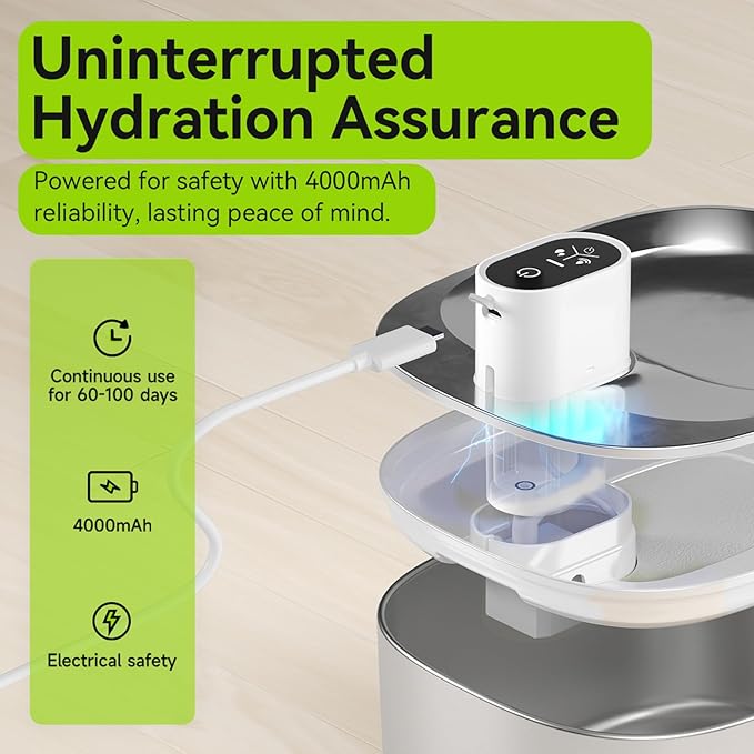 Wireless Cat Water Fountain Stainless Steel,135floz/4L Battery Operated Automatic Pet Fountain,Cordless Cat Water Dispenser Pet Drinking Water Fountain for Multicat Cats Dog Outdoor