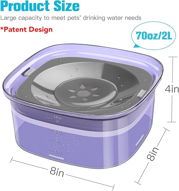 UPSKY 70oz Dog Water Bowl 2L No Spill Dog Bowl Large Capacity Spill Proof Slow Water Feeder, No Splash Dog Bowl Pet Water Dispenser Vehicle Carried Travel Slow Drinking Bowl for Messy Drinkers, Cats