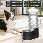 RIZZARI Automatic Pet Waterer, Gravity Stainless Steel Water Dispenser, 100% BPA-Free, Large Capacity Water Feeder for Cats and Small and Medium-Sized Dogs (Jet Black, 9L)