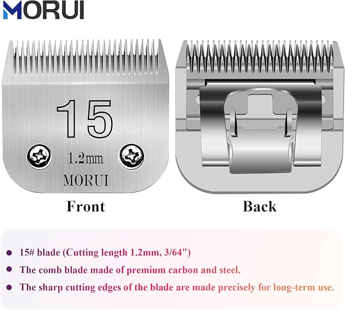 15 Cut Length 3/64"(1.2mm) Detachable Pet Dog Clipper Blades UltraEdge Series Clipper Blades for Dog Grooming Compatible with Most Andis,Oster A5 Wahl KM Series Clippers