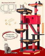 Taoqimiao Gothic Cat Tree 57.5-Inch, Cat Tower for Indoor Cats Large Adult, Extra Large Cat Condo, 8 Sisal Scratching Posts, Metal Frame Cozy Hammock, Durable Scratch Board, 2 Top Perches, MS026BR