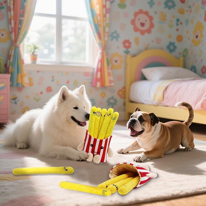 Dog Squeak Toys, 5 Pack French Fry PlushToys Interactive Cute Dog Toys for Small Dogs Holiday Dog Toys