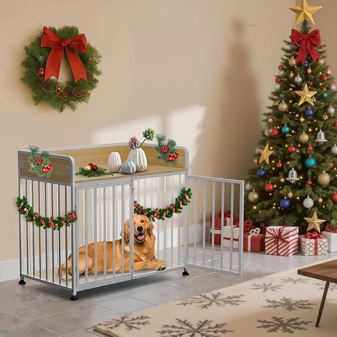 Dog Crate Furniture, Decorative Pet House End Table, Medium Dog Kennel Indoor, Wooden Dogs Cage Indoor, 42“ Heavy Duty Dogs Crate Furniture for Large and Medium