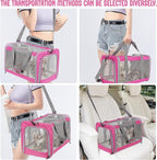 Pet Carrier for Large Cats of 20 Lbs, Collapsible Carrier Bag for Big Cat or 2 Kittens,Soft Sided Puppy Carrier with Sturdy Travel Transport Strap, Adequate Ventilation, 4 Mesh Windows (Pink)