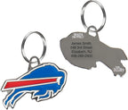 NFL Buffalo Bills Engraving Pet ID Tags in 32 Team Logo Shapes Personalized Dog Tags and Cat Tags with 3 Lines of Customizable Text for Tracking & Safety. Stainless Steel Pet ID Tracking Tags
