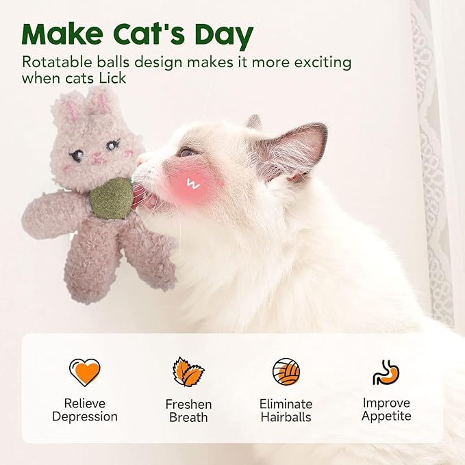 Cat Toys with Catnip Kitten Chew Bite Supplies Boredom Relief Fluffy Kitty Teeth Cleaning Chewing Cat Lovers Interactive Plush Gift (Frog&Panda)