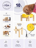 LE TAUCI Ceramic Slow Feeder Dog Bowls Elevated, 3 Cup Raised Bowl with Wooden Stand for Medium Large Breed, Slow Down Eating, Puzzle Dog Food Bowl, Star Yellow