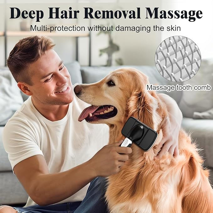 3PCS Dog Grooming Kit - Deshedding Dog Brush, Self Cleaning Slicker Brush, Bath Brush and Comb, Suitable for Hair Removal and Bathing of Dogs & Cats (white Black)