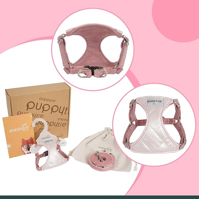 No Pull xs Dog Harness with Multifunction Dog Leash,Soft Adjustable No Choke Escape Proof Pet Harness Vest,Glossy Pink,XXS