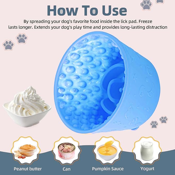 Dog Slow Feeder Lick Bowl, Non-Slip Licking Treat Dispenser, Slow Feeder Dog Bowls for Small Medium Large Breed Dogs, Anxiety Relief & Anti-Choking, BPA Free Silicone (Light Blue, 1.6 Cup)