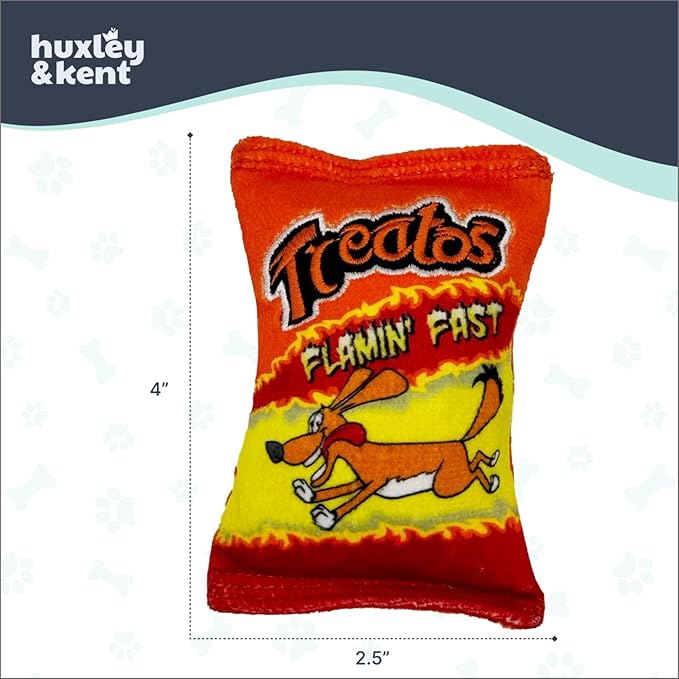 Huxley & Kent Funny Dog Toy w/Squeaker – Power Plush Squeaky Dog Toys for Small Dogs – Durable Small Stuffed Animal for Indoor Play & Fetch - Tiny Tuff Treatos Snacks