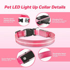 RUXAN Light Up Dog Collar,Dog Lights for Night Walking,LED Collars Waterproof,Glow Dog Collars Rechargeable,Glow in The Dark Dog Collar,Dog Collars Light for Small,Medium,Large Dogs (Large,Pink)