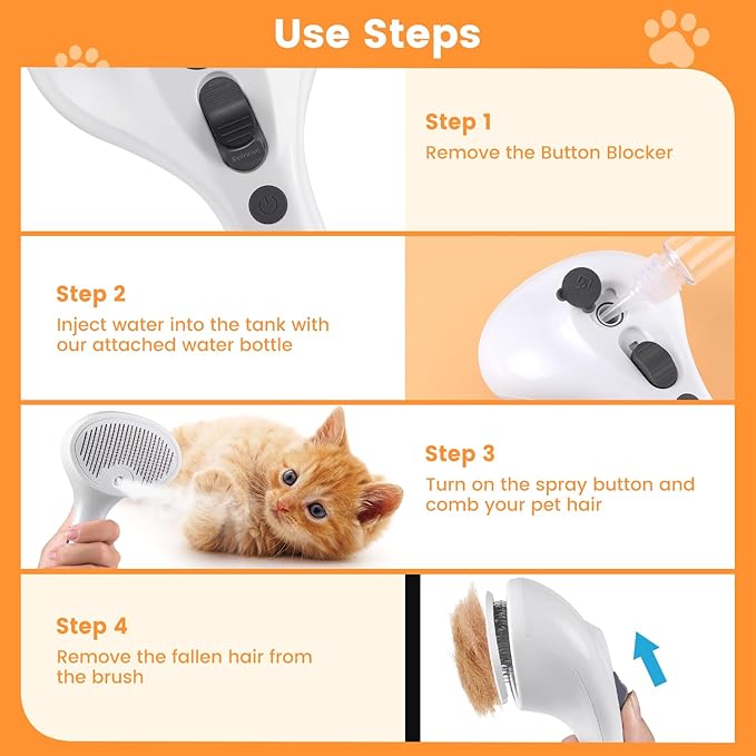 3 in 1 Cat Steam Brush for Cats & Dogs, Pet Spray Hair Removal Comb for Shedding & Grooming, Rechargeable Water Brush for Long & Short Haired Pets with Release Button(White)