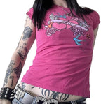 Gothic Tees for Women Y2K Grunge Graphic Short Sleeve Crew Neck T-Shirts 90s Vintage Aesthetic Emo Clothes