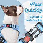 rabbitgoo Dog Harness for Large, No Pull Pet Harness with 3 Buckles, Adjustable Soft Padded Vest with Control Handle, Walking Reflective Pet Vest for Large Dogs, Floral Blue, L