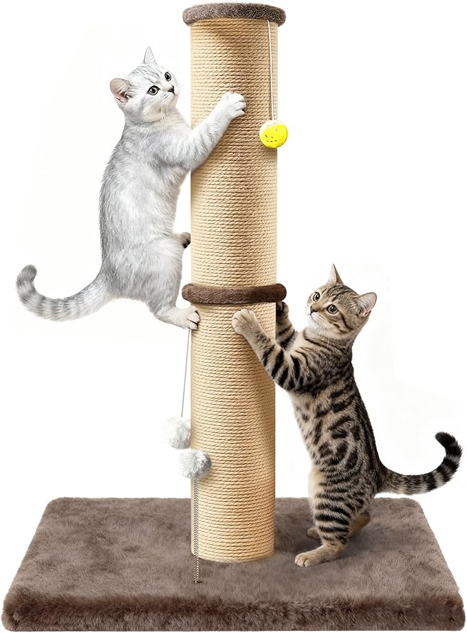 5-Inch Thick Sisal Cat Scratching Post, 36" Tall Scratch Tower with 6.5" Top Perch and Large 20.8×15.9" Stable Base, Durable Cat Scratcher for Indoor Cats, Brown